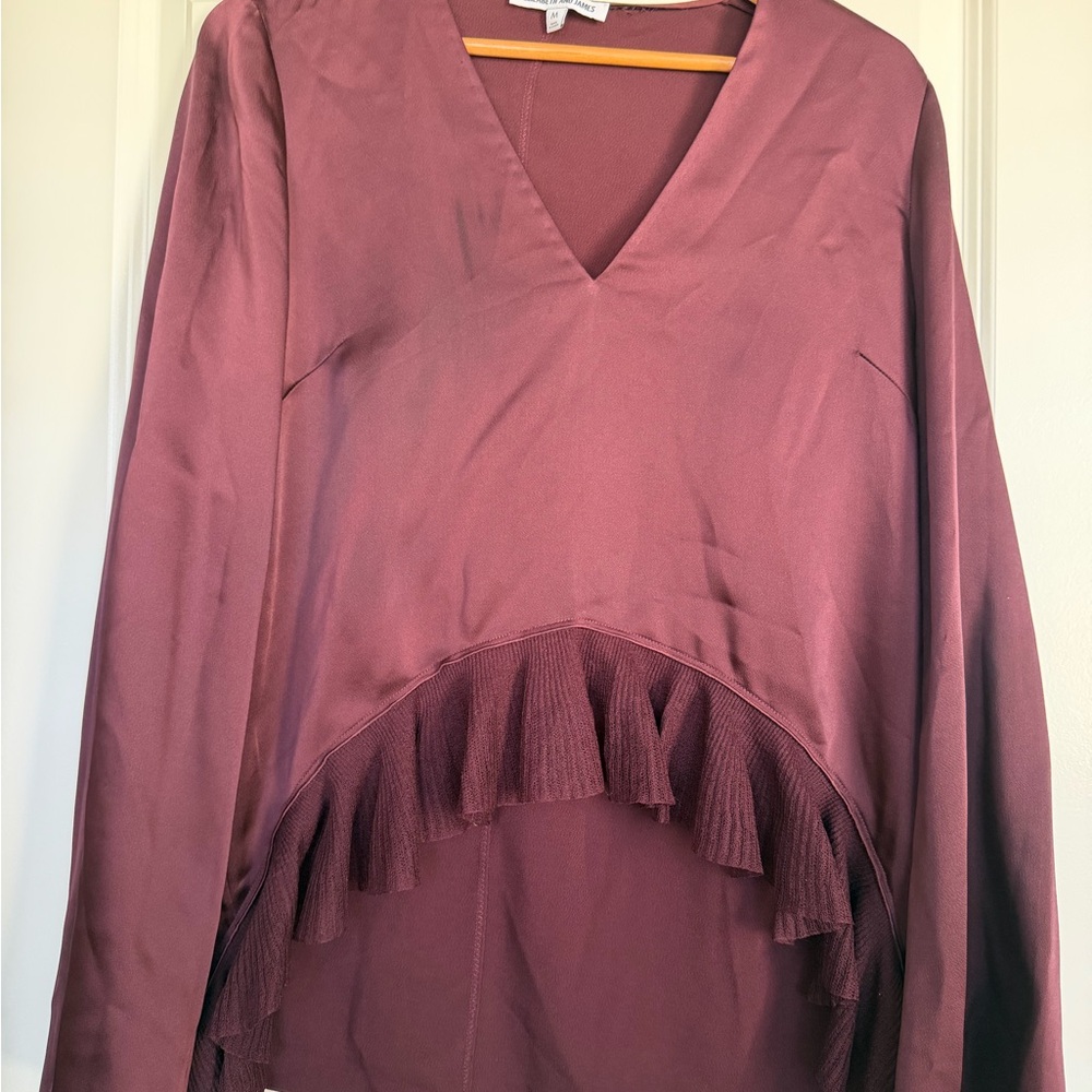 Elizabeth and James Plum V-Neck Ruffle Blouse